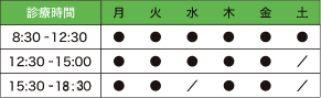 月～土8:30-12:30〇|月～金12:30-15:00〇|水・土以外15:30-19:00〇